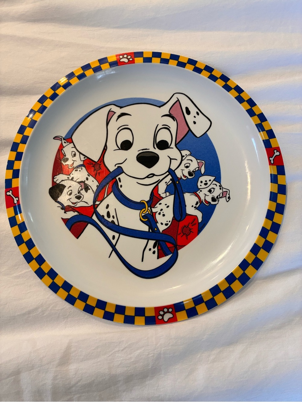 Vintage Disney 101 Dalmatians Kids Plate - White, Blue, Red